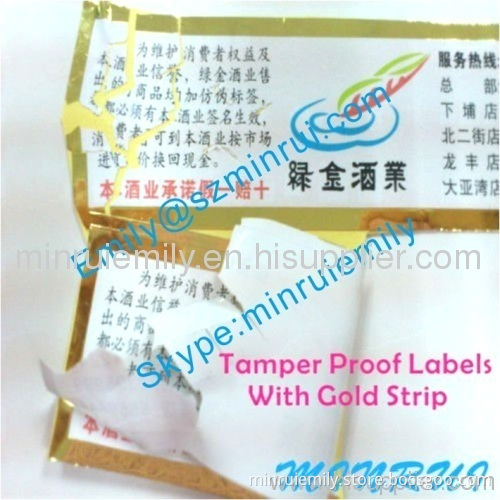 Custom Special Destructible Vinyl Labels With Permanent Adhesive And Stamped With Golden/silver Lamination